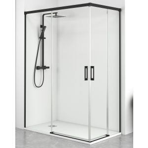 Mampara ducha rectangular frente 95 lateral 80cm transparente negro