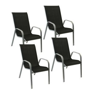 Pack de 4 sillas marbella en textileno negro aluminio gris