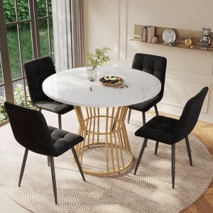Mesa de comedor redonda mdf blanco efecto mármol 75x100x100cm