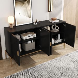 Aparador para salón comedor recibidor 4 puertas negro 80x162x40cm
