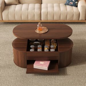 Mesa de centro elevable con almacenaje mdf nogal natural 40x110x55,5cm