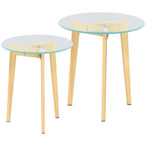 Mesas de café 50x50x45 cm vidrio templado, acero transparente Homcom