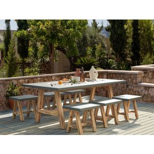 Conjunto de comedor exterior con taburetes 6 plazas tonnare cemento gris