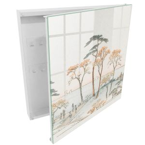 Caja para llaves 30x30x5 paisaje japonés, apertura derecha blanca