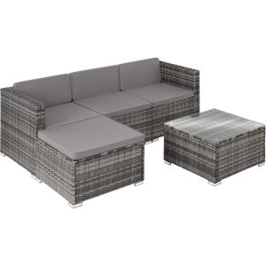Tectake conjunto ratán 5 piezas acero polirratán cojines mesa cristal gris