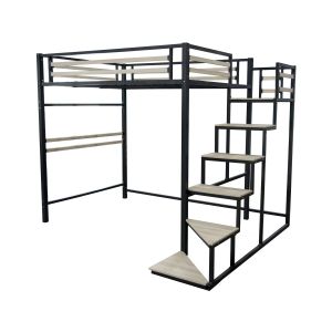 Cama alta de metal con escaleras "lena" - 140 x 200 cm - negro