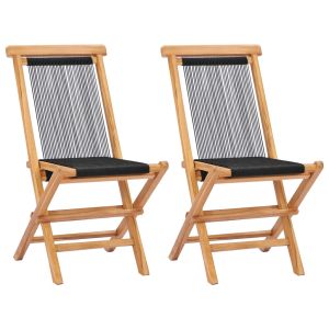 vidaXL sillas de jardín plegables 2 uds madera maciza de teca y cuerda