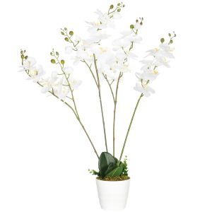 Planta artificial pe, peva, pp, cemento color blanco 16.5x16.5x75 cm homcom