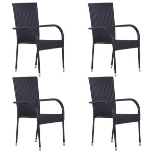 vidaXL sillas de jardín apilables 4 unidades ratán sintético negro