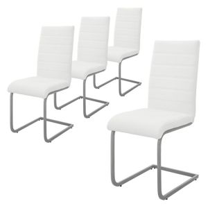 Set 4x silla de comedor tapizada de imitación de cuero blanco