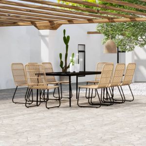 vidaXL juego de comedor para jardín 9 piezas color roble