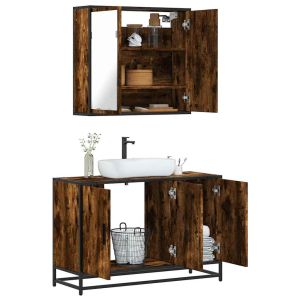 Set de muebles baño 2 pzas madera contrachapada roble ahumado esb4400