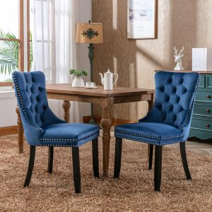 Silla,terciopelo y madera maciza,dos piezas,azul.