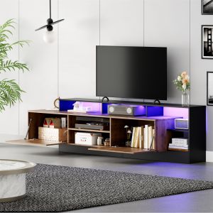 Mueble de tv con LED y 2 puertas abatibles roble y negro 48,5x190x40cm