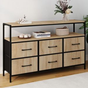 Cómoda industrial de 6 cajones de tela y madera negra 115 cm
