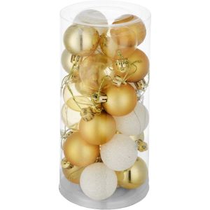 Conjunto de 24 bolas de navidad, 4 cm de diámetro, doradas/blancas