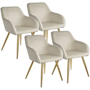 Tectake 4,sillas,poliester,tapizadas,ergonomicas,estables,re, crema/oro