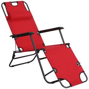 Tumbona reclinable metal, tela oxford rojo 135x60x89cm