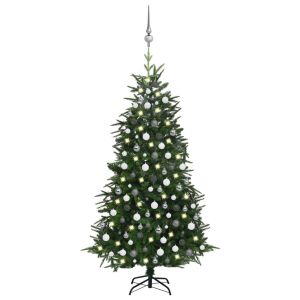 vidaXL árbol de navidad artificial con LED y bolas PVC&pe verde 210 cm