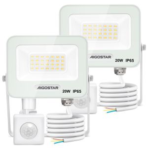 Aigostar 20w foco LED exterior con sensor movimiento pir,2 piezas, 4000k