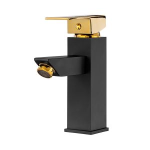 Grifo lavabo caño alto monomando retro, negro/dorado