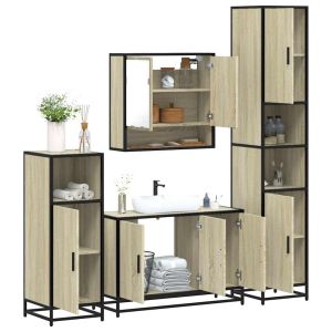 Juego de muebles de baño 4 pzas contrachapada roble sonoma esb6056
