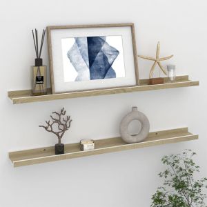 Estantes de pared 2 unidades blanco y roble sonoma 80x9x3 cmm