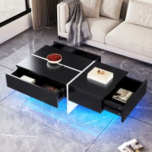 Mesa centro LED negro con 3 cajones 100x50 cm