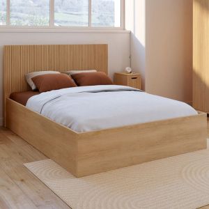 Cama arcón doble de madera efecto listones 140 x 190 cm