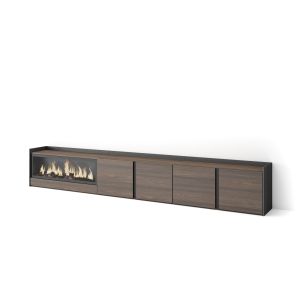 Mueble tv, 315x35x50cm, roble oscuro y negro, chimenea eléctrica xxl rf4763