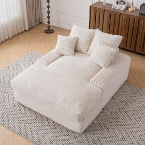 Sofá chaise longue de pana beige con 4 cojines desenfundables 135x165x58cm