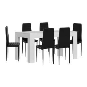 Mesa extensible de comedor o cocina blanco + 6 sillas en polipiel/metal