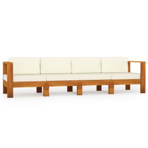 vidaXL sofá de jardín de 4 plazas con cojín crema madera maciza acacia