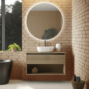 Mueble de baño | lavabo sob. |  1 cajón|1 hueco | 60 cm roble tir. Negro