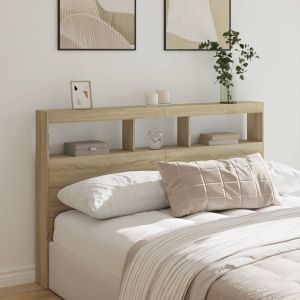 Cabecero de cama con LED roble sonoma 160x17x102 cm es9941