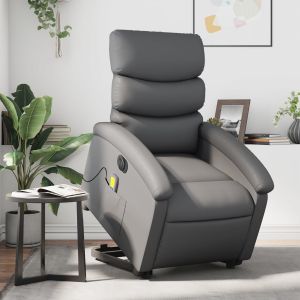 Sillón de masaje elevable eléctrico cuero sintético gris qweo8387