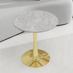 Mesa auxiliar redonda efecto mármol dorado para salón comedor