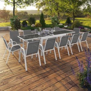 Salón de jardín extensible blanco - 12 sillas - 270 cm