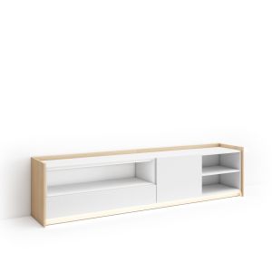 Mueble tv, 207x37x50cm, blanco y roble soft, LED rf4879