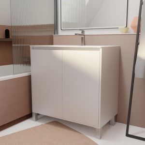 Pack mueble de baño 80cm blanco lacado 2 puertas con lavabo de cerámica