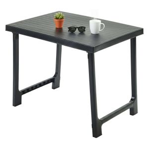 Mesa de exterior beechwood, rayas, plástico negro antracita