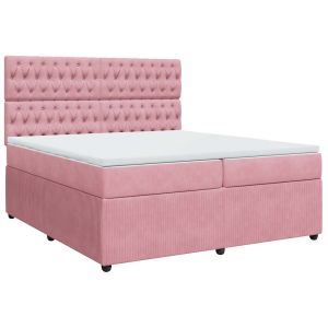 vidaXL cama box spring con colchón terciopelo rosa 200x200 cm