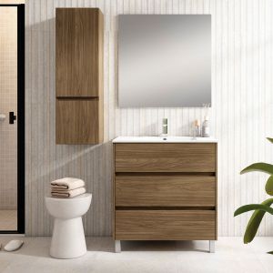 Mueble baño, lavabo, espejo y aplique LED sirex 100x45cm fresno tea c/patas