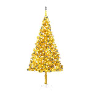 vidaXL árbol de navidad preiluminado con luces y bolas dorado 240 cm