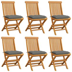 vidaXL sillas de jardín 6 uds madera maciza de teca con cojines grises