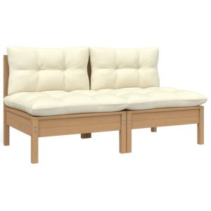 vidaXL sofá de jardín de 2 plazas madera maciza pino con cojines crema