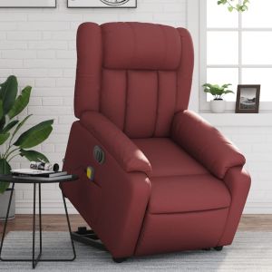 Sillón de masaje elevable eléctrico cuero artificial rojo tinto qweo1297