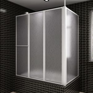 Mampara de ducha de pared en forma l 4 paneles plegables 70x120x137 cm