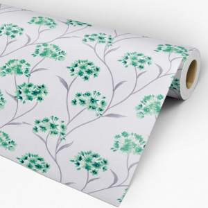 Papel pintado floral blanco y verde acuarela 58cm ancho por 350cm alto