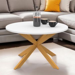 Mesa baja gisele redonda - blanco - metal efecto madera - 70 cm